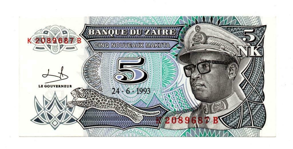 5 NOUV. MAKUTA 1993     ZAIRE    UNC    P 48     € 0,45, Enlèvement ou Envoi, Autres pays, Billets en vrac