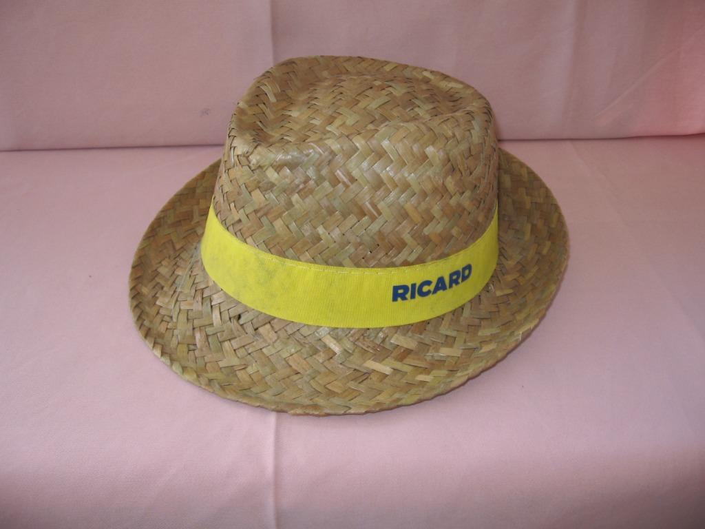Chapeau de paille Ricard, bandeau jaune, texte RICARD bleu e, Enlèvement ou Envoi, Comme neuf, Ustensile