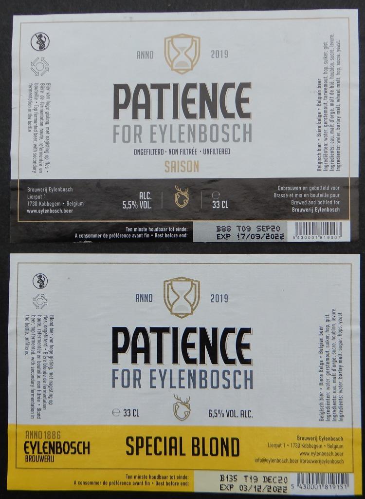 Bieretiket Patience brouwerij Eylenbosch (3L7), Verzamelen, Ophalen of Verzenden, Gebruikt
