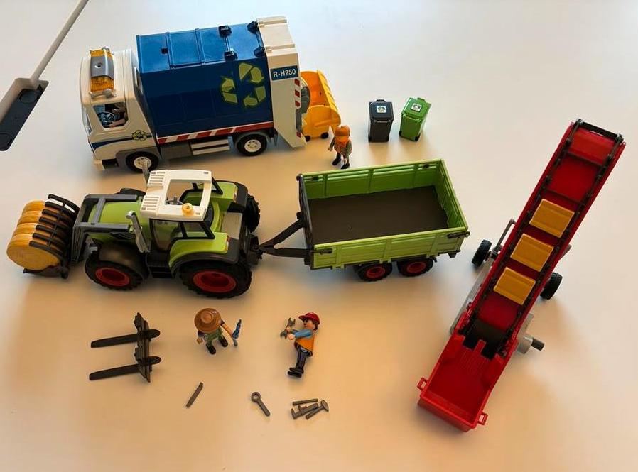 Playmobil tractor, hooi transportband en vuilniswagen, Kinderen en Baby's, Speelgoed | Playmobil, Ophalen, Gebruikt
