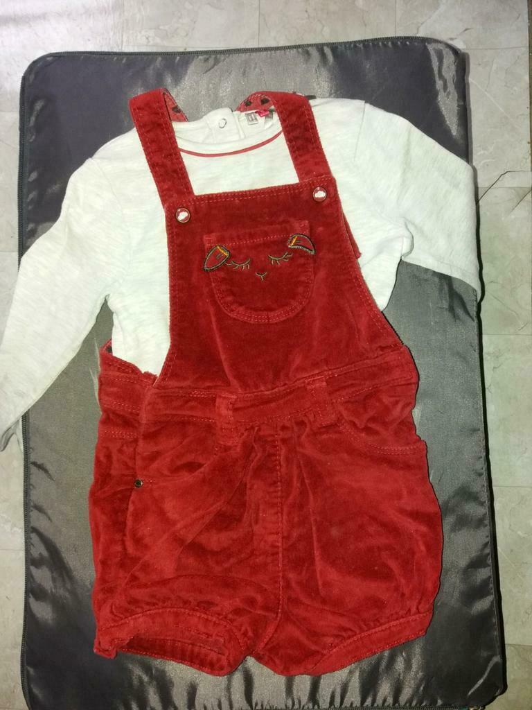 Ensemble Salopette + sous pull bébé fille T86, Enlèvement ou Envoi, Costume, Utilisé, Fille