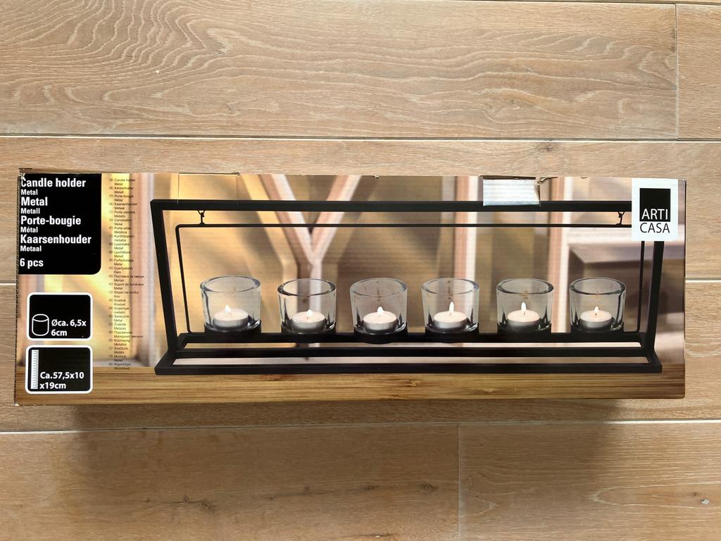 Nieuwe Arti Casa kaarsenhouder in staal met 6 glaasjes, Zwart, Nieuw, Ophalen of Verzenden, Metaal