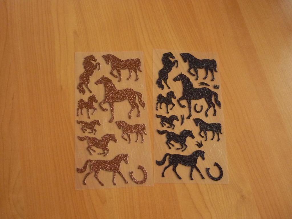 Lot van 16 DIY glitter bruine en zwarte paarden stickers, Enlèvement ou Envoi