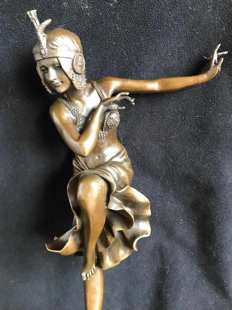 Bronzen dansende dame, D.H.Chiparus 39,5 cm zuiver brons, Antiquités & Art, Enlèvement ou Envoi