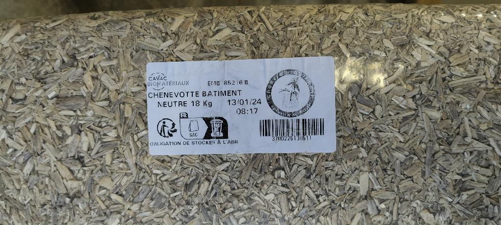 Chènevotte 15KG, Bricolage & Construction, Isolation & Étanchéité, Enlèvement, Neuf, Autres matériaux