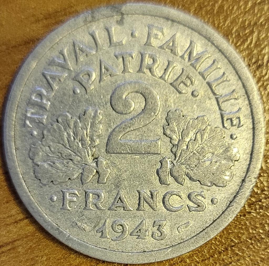 FRANCE 2 Fr Francisque 1943 Paris KM#904.1 SUPERBE, Ophalen of Verzenden, Frankrijk, Losse munt