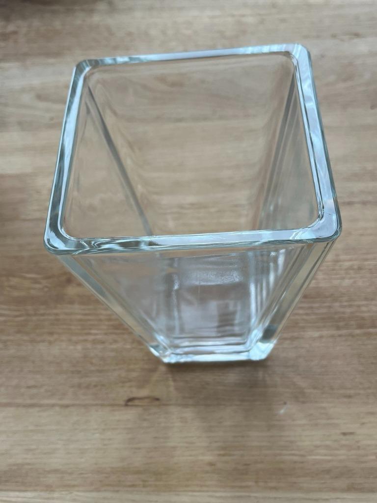 Vintage vierkante glazen vaas, Huis en Inrichting, Wit, Ophalen of Verzenden, Minder dan 50 cm, Glas