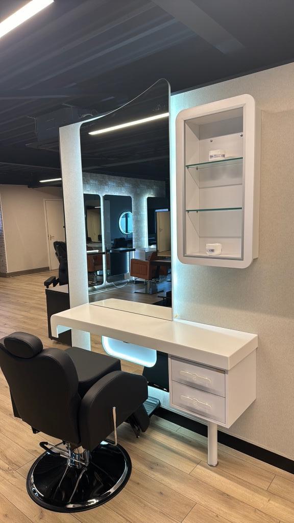 kaptafel en wandkast wit led lade planken kapsalon knipspieg, Ophalen of Verzenden, Nieuw