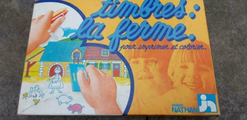 vintage stempeldoos - timbres la ferme van Nathan, Enlèvement, Utilisé, Bricolage