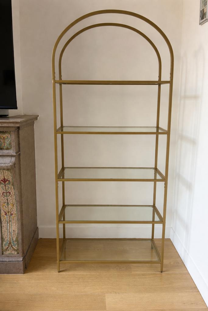 Étagère en métal doré et verre – style moderne / art déco, Ophalen