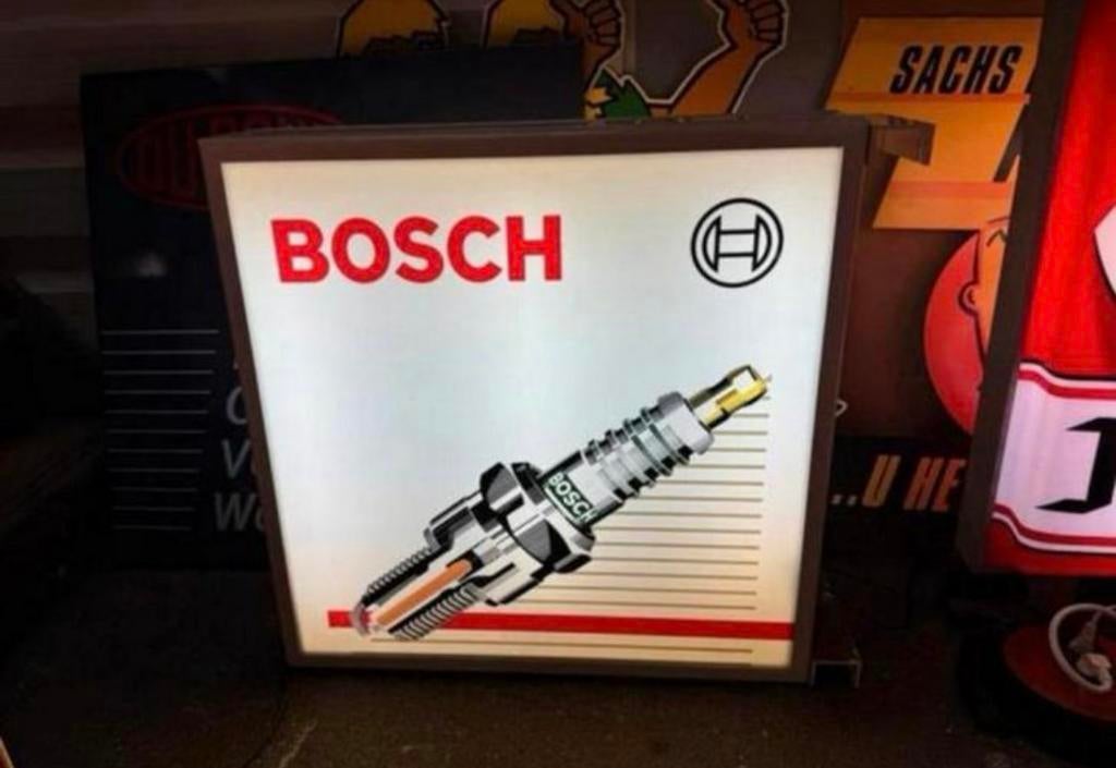 BOSCH bougie oude reclame lichtbak, Verzamelen, Ophalen, Gebruikt, Lichtbak of (neon) lamp