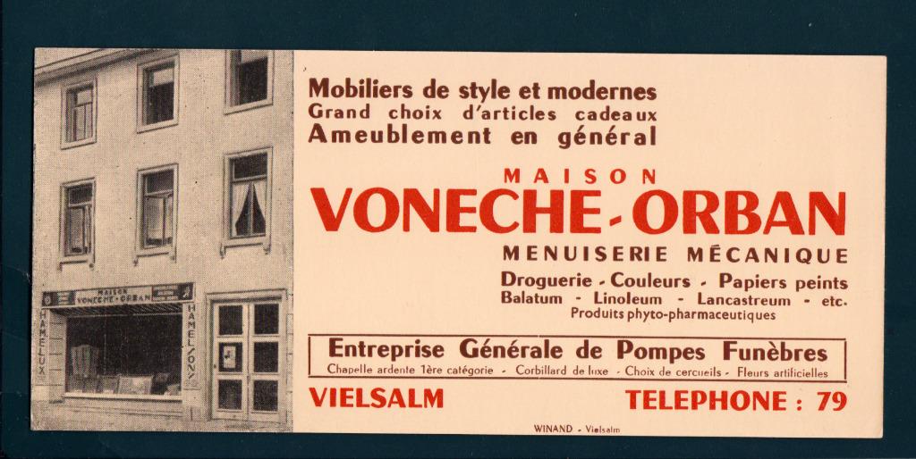 Buvard de la Maison VONECHE-ORBAN à Vielsalm (années 1950)., Collections, Envoi, Utilisé, Autres types