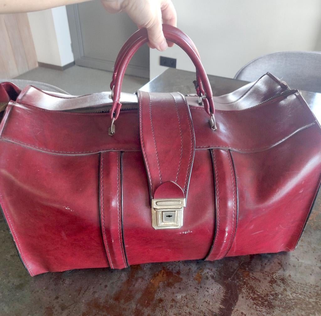 Reistas oud in bordeaux / rood leder, Ophalen of Verzenden, Gebruikt, Rood, Overige typen