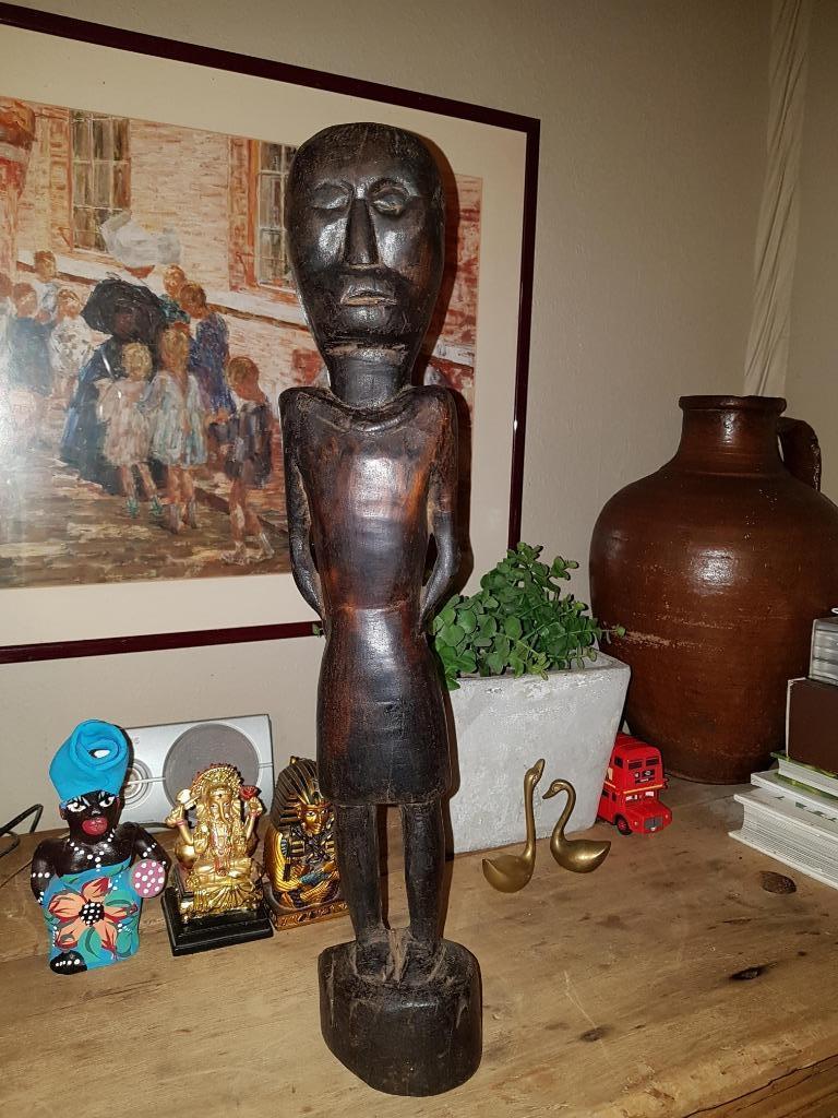 Statue africaine, femme sans seins, avec jupe, Antiquités & Art, Enlèvement ou Envoi