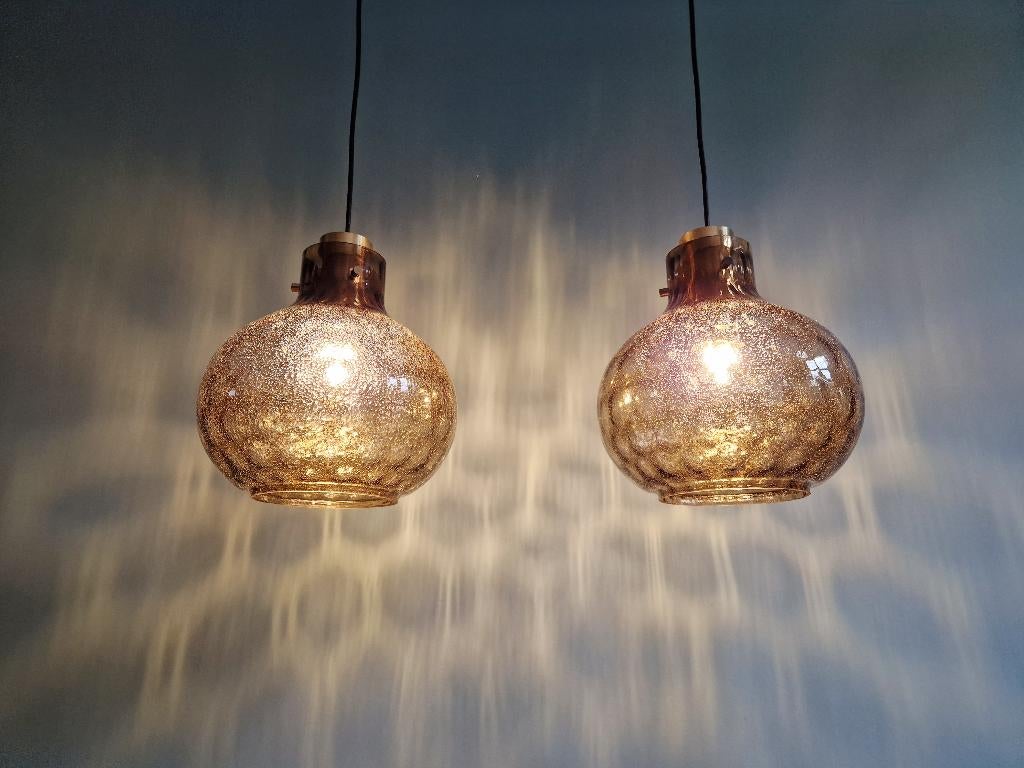 Suspension en verre fumé alvéolé, Glashütte Limburg, 1970, Enlèvement ou Envoi