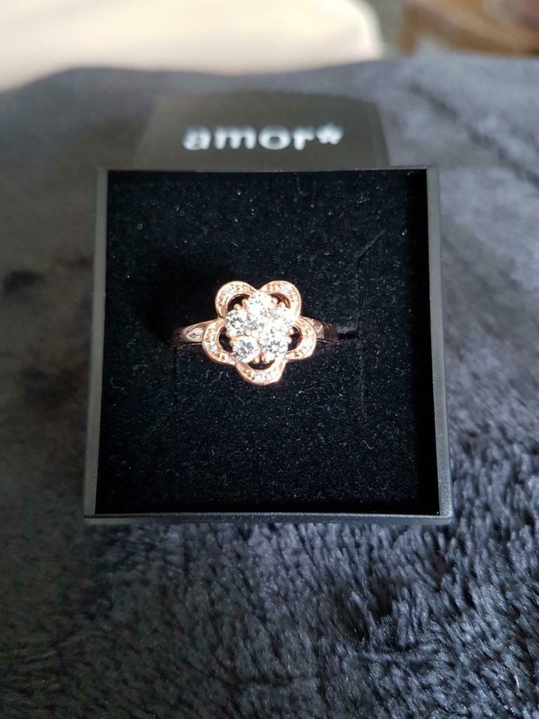 Ring in zilver 925 rosé verguld maat 54, Enlèvement ou Envoi, Rose, Comme neuf, Avec cristal