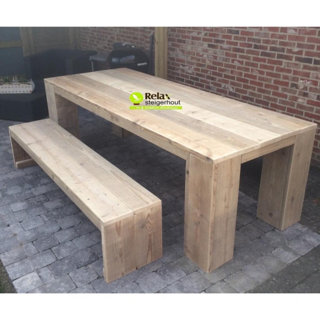 Steigerhout tafel met 2 banken actie gratis levering tuinset, Verzenden