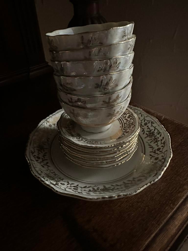 Service à café en porcelaine nacrée, Ophalen of Verzenden