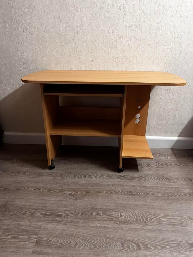 Beuken fineer compact bureaumeubel met zwenkwielen, Huis en Inrichting, Bureaus, Ophalen, Met wielen, Gebruikt