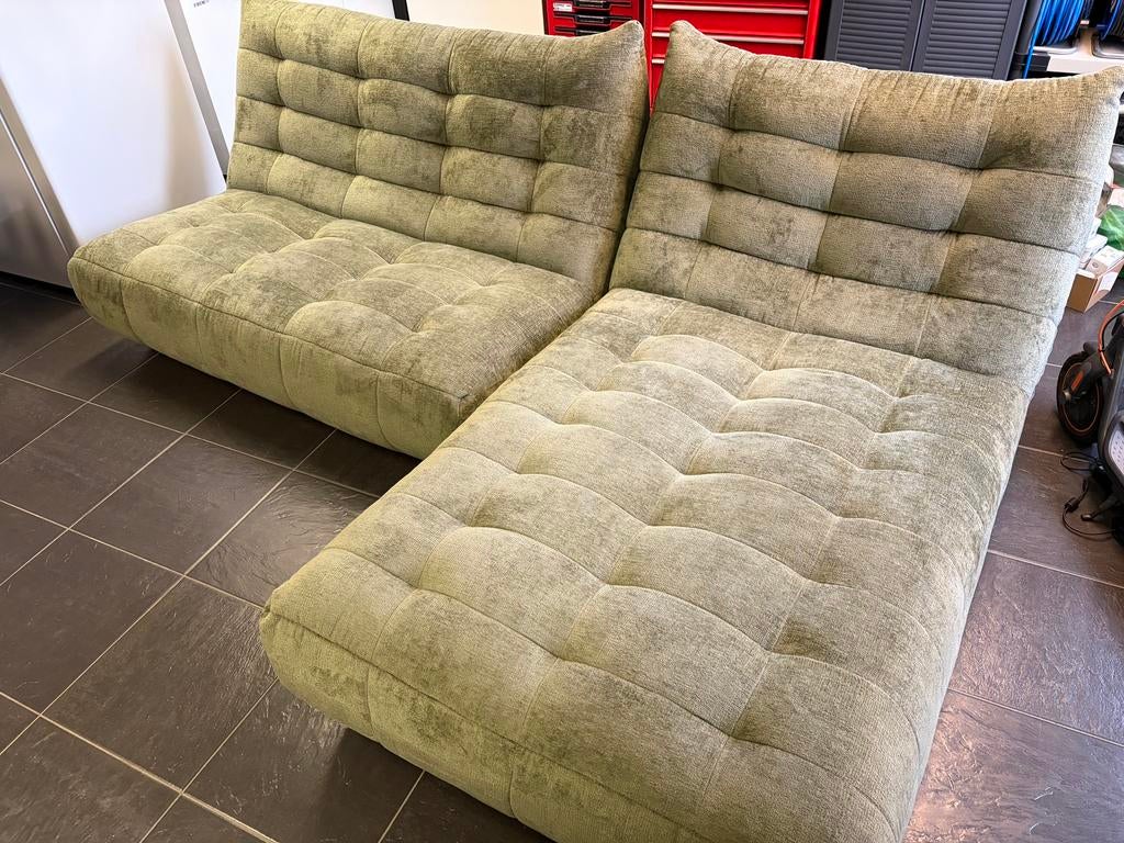 Zetel met longchair (nieuwstaat), Ophalen, 250 tot 300 cm, Driepersoons, Zo goed als nieuw
