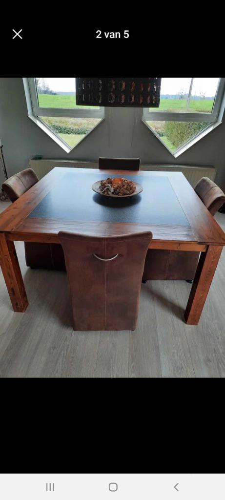 Eettafel vierkant vintage, Ophalen, Gebruikt, 150 tot 200 cm, Vierkant