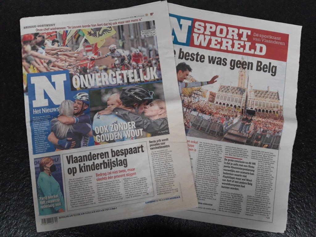 Het Nieuwsblad - WK Wielrennen 2021 - Vlaanderen, Verzenden, Zo goed als nieuw, Krant
