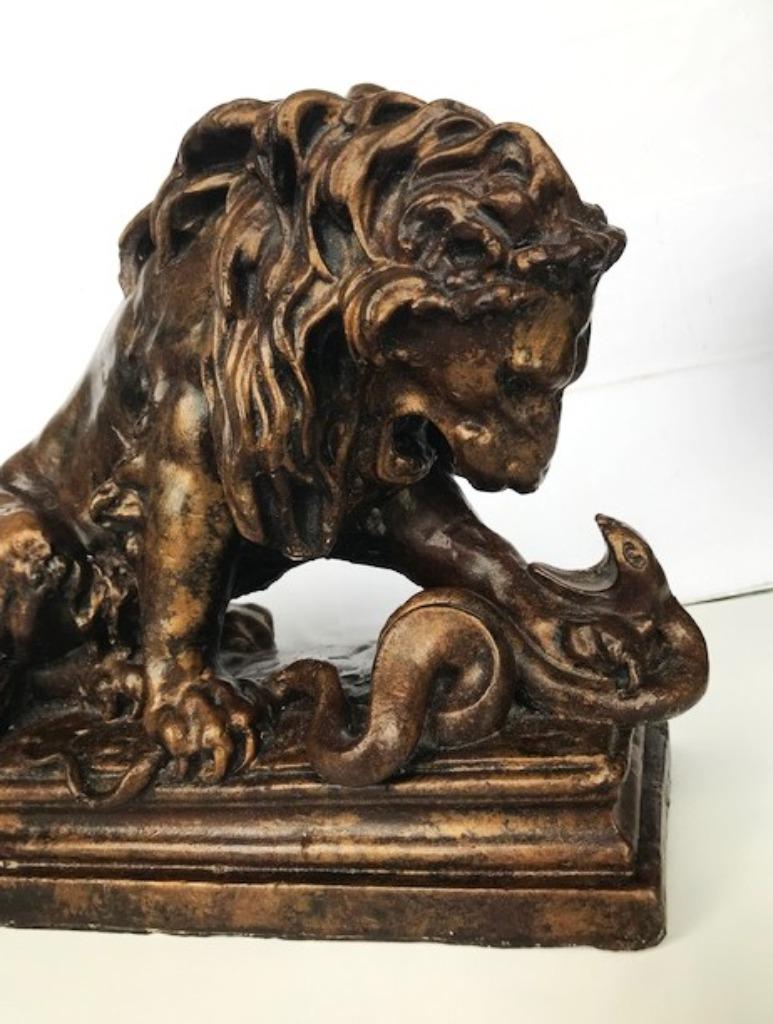 Antique Serre-livres Lions Barye patinés😍😎🤗🎁👌, Mammifère, Statue, Enlèvement ou Envoi, Gips