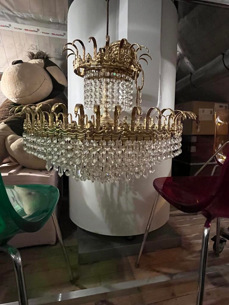 Oude luster met goudkleurige ornamenten, Huis en Inrichting, Ophalen
