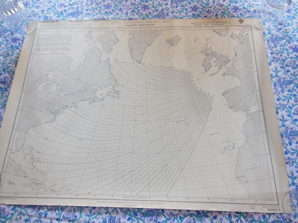oude zeekaart North Atlantic met veel stempels 1955, Ophalen of Verzenden
