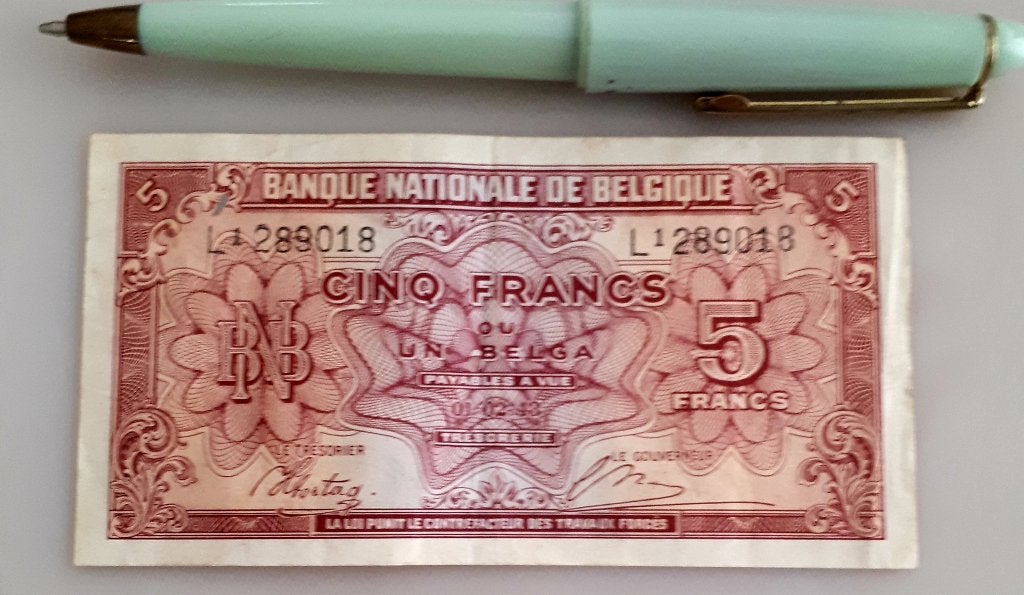 BELGIUM: 5 FRANCS  KINGDOM IN EXILE 1/2/1940 PICK 121 XF, Ophalen of Verzenden, België, Los biljet