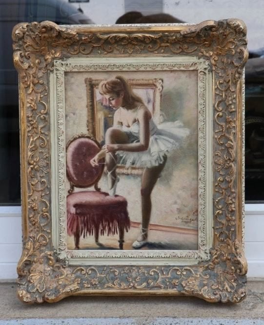vintage schilderij ``Ballerina``  H. Breuninger, Ophalen, Doek, Portret of Personen, Gedateerd