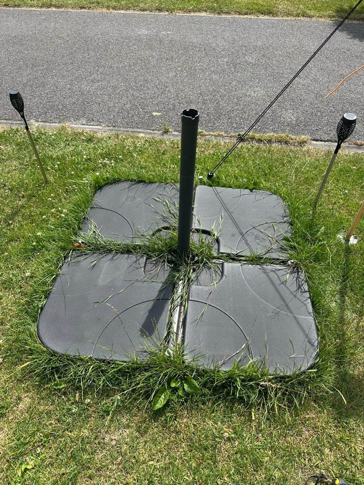 parasol en voet, zo goed als nieuw, Ophalen, Verstelbaar, 3 tot 4 meter, Zweefparasol
