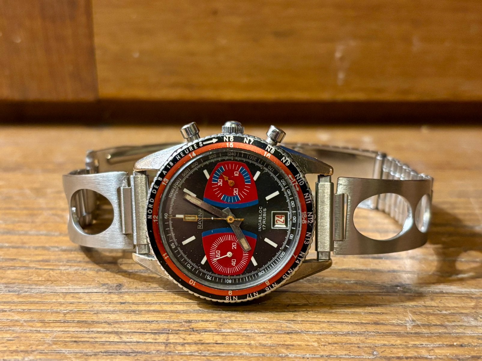 Mooie vintage Rallye chronograaf uit de jaren 70, Handtassen en Accessoires, Staal, Gebruikt, Staal, Polshorloge