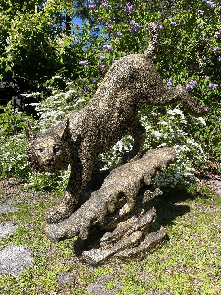 Beeld Lynx, tuin, zwembad, vijver 130cm, Ophalen, Nieuw, Kunststof, Dierenbeeld