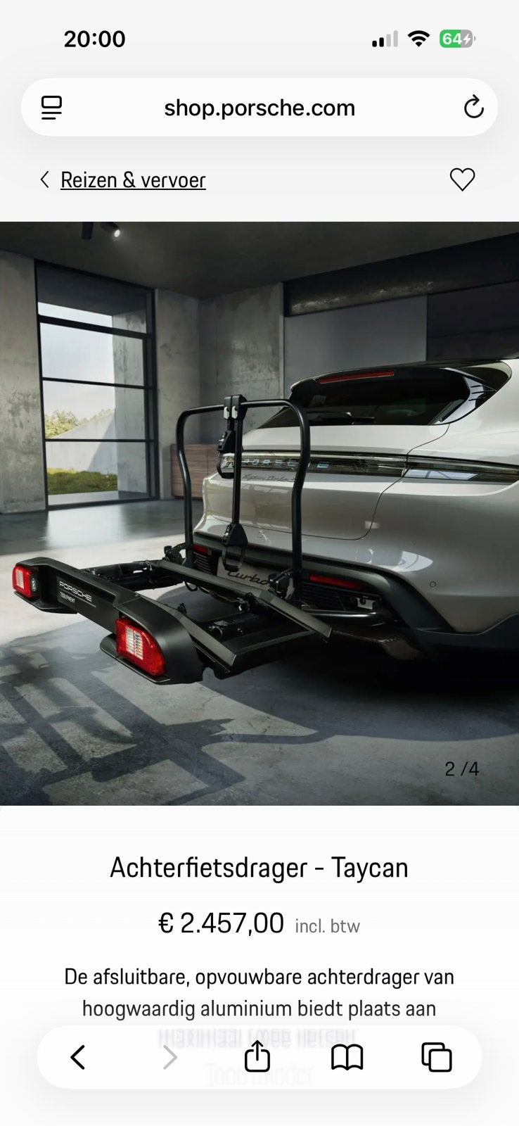 Originele fietsrek fietsdrager Porsche Taycan, Ophalen, Zo goed als nieuw