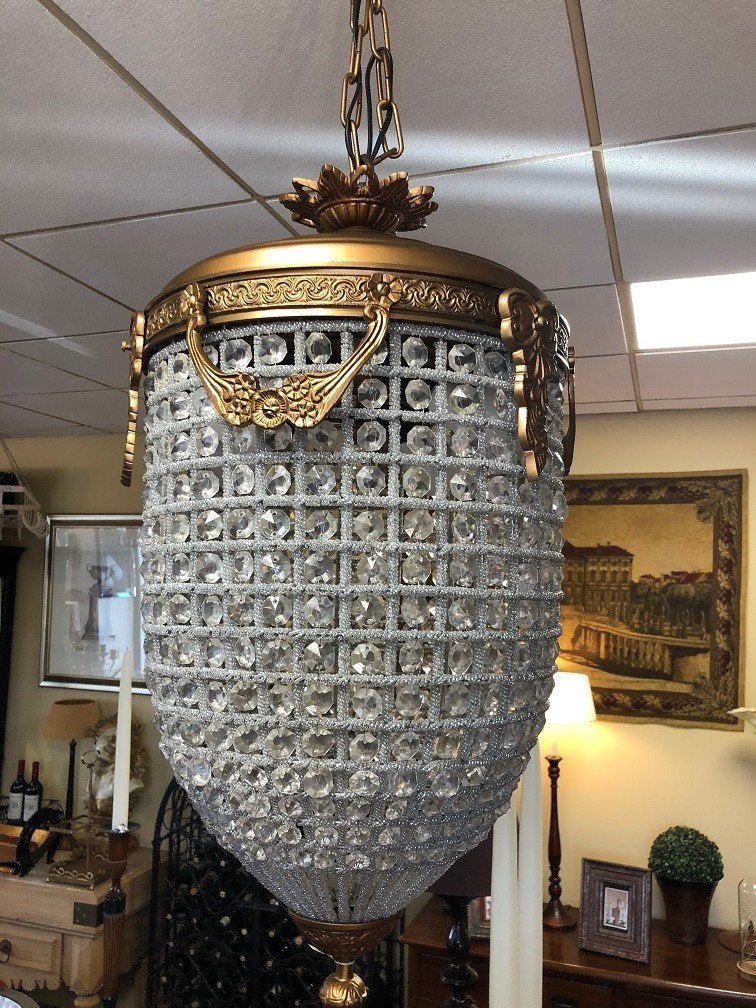 Nieuwe XL koperen hanglamp LUCHTER Eichholtz model Emperor, Ophalen of Verzenden, Nieuw, Glas, E27 (groot)