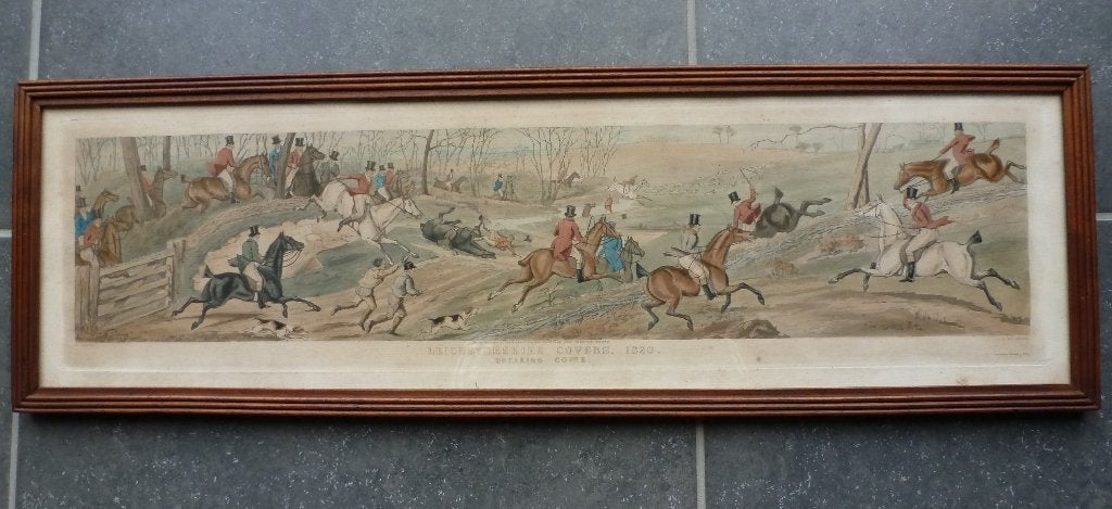 Tableau de chasse ancien 'Breaking Cover', Antiquités & Art, Eau-forte, Faune et Flore, Enlèvement, 68 cm