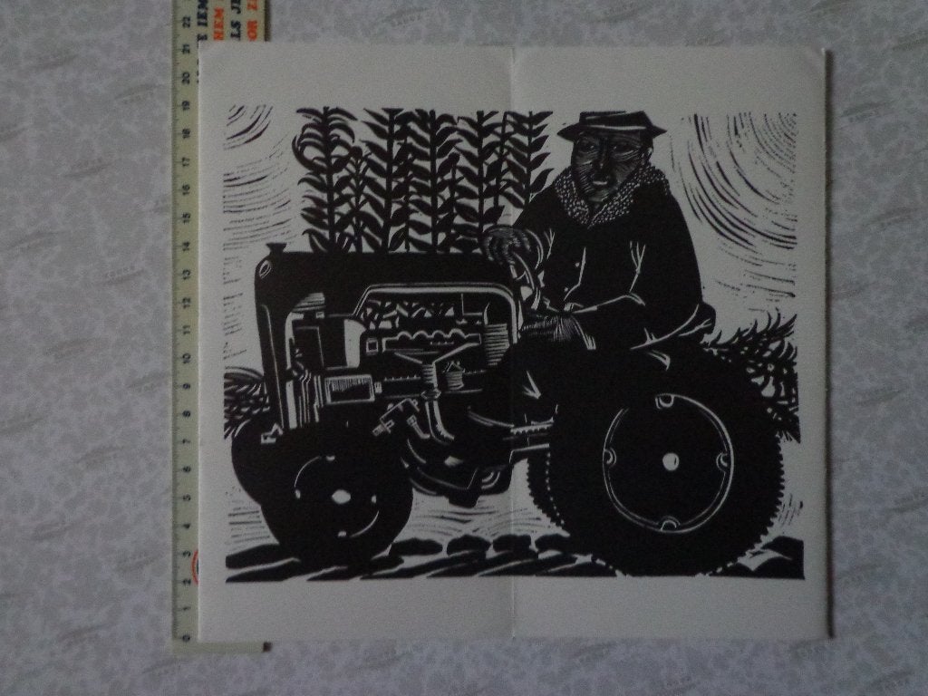 linosnede van Jean-Jacques De Grave "Sterk jaar 73", Ophalen of Verzenden, Houtsnede, Met tekst, 1950 - 1999