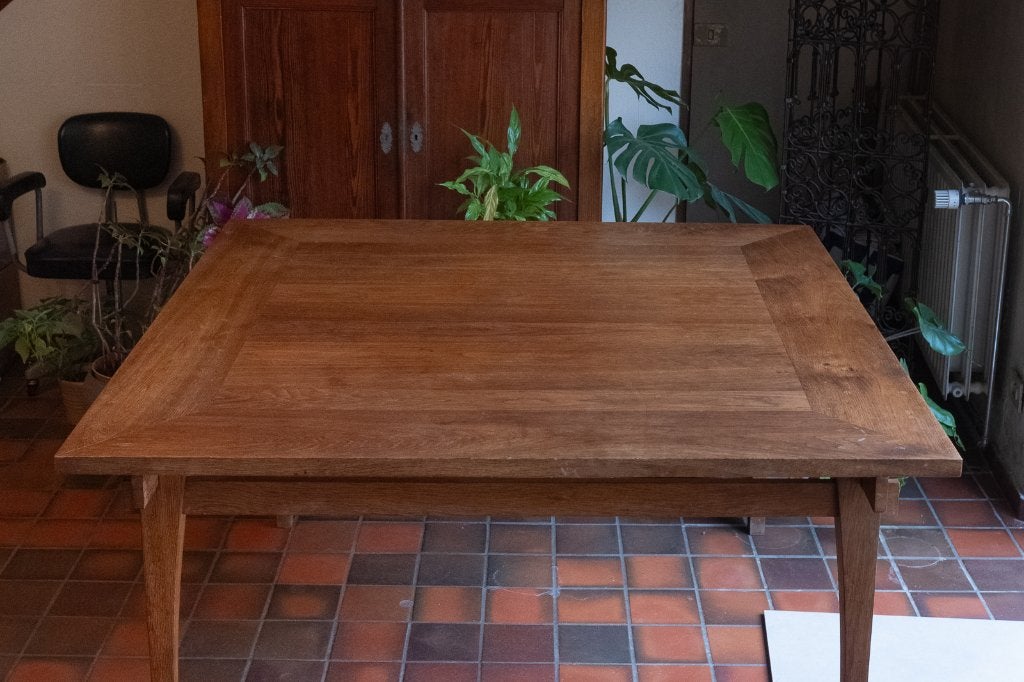 Table en chêne massif à plateau encadré mid century, Ophalen, Gebruikt, Vijf personen of meer, Mid-century
