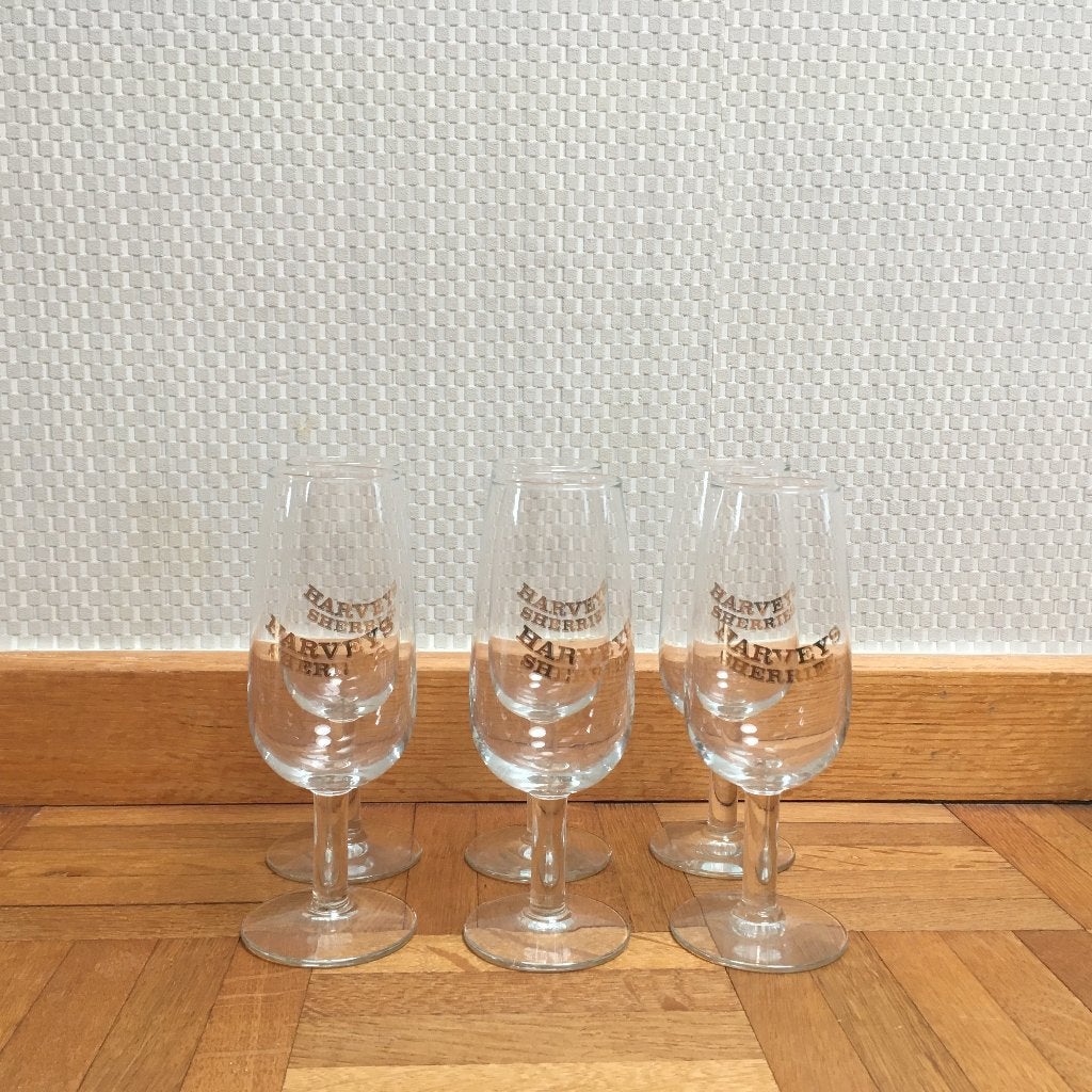 6 Harvey Sherries glazen, Verzamelen, Glas en Drinkglazen, Ophalen of Verzenden, Zo goed als nieuw, Borrel- of Shotglas