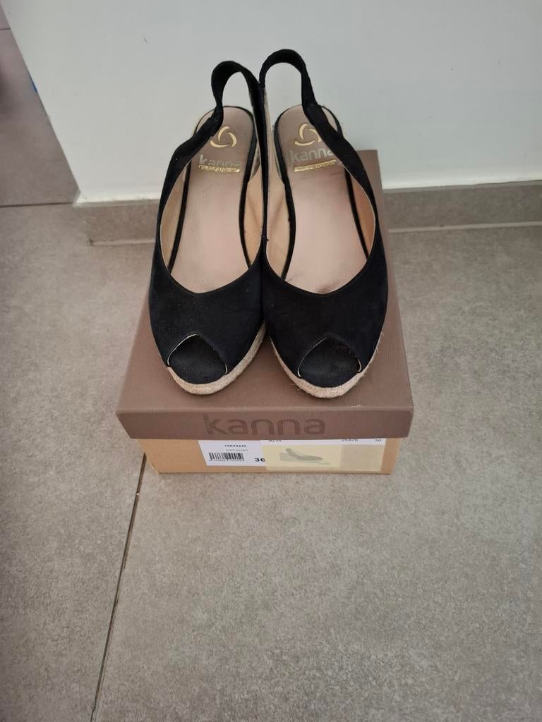Sandales compensées Kanna, noires taille 36, Enlèvement, Noir