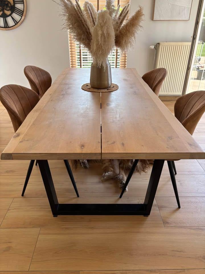 Table à manger en chêne massif + 6 chaises, Moderne campagnard, Comme neuf, Enlèvement, 50 à 100 cm