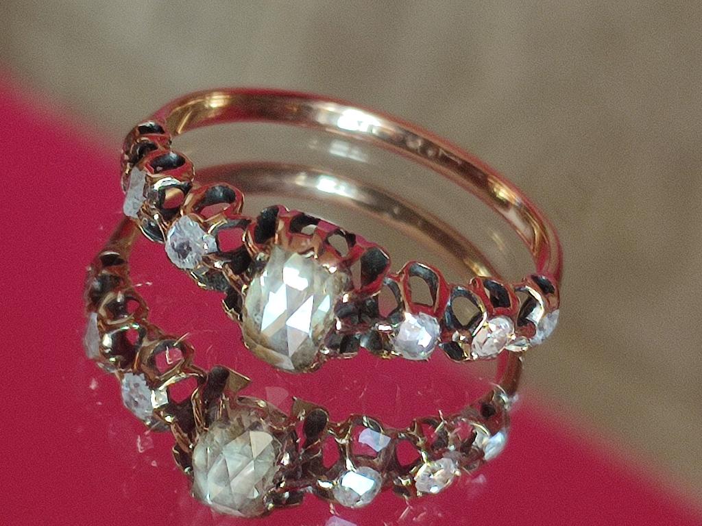 Antieke gouden ring met diamanten ca 1818-1860, Handtassen en Accessoires, Antieke sieraden, Ring, Goud, Met edelsteen, Ophalen of Verzenden