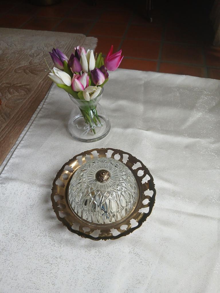 Vintage kristallen plafonnière / wandlamp messing – inboedel, Antiek en Kunst, Antiek | Verlichting, Ophalen of Verzenden