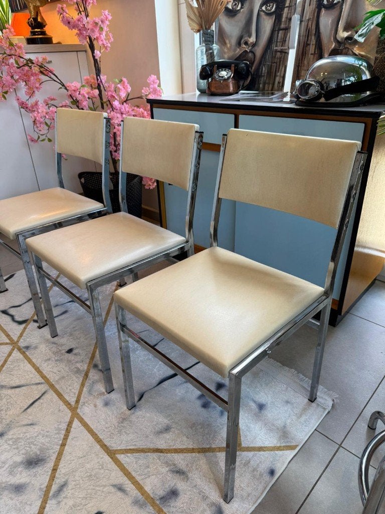3wit beige strakke stoelen, Huis en Inrichting, Ophalen, Zo goed als nieuw, Wit, Drie