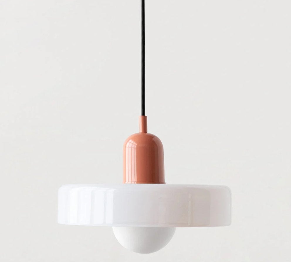 Bauhaus retro glazen hanglamp - wit & roze - nieuw (2 stuks), Neuf, Verre, Enlèvement, Retro