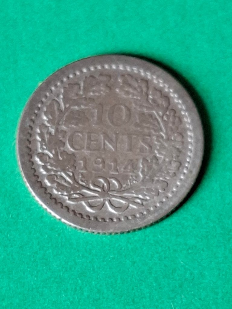 1914 Nederland dubbeltje in zilver Wilhelmina, Verzenden, Zilver, 10 cent, Koningin Wilhelmina