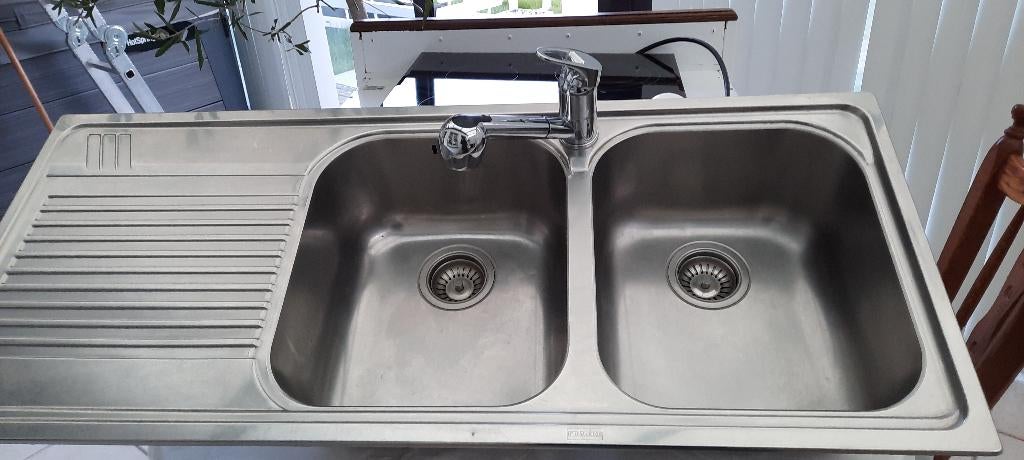spoelbak inox dubbel met mengkraan, Ophalen, Zo goed als nieuw, Grijs