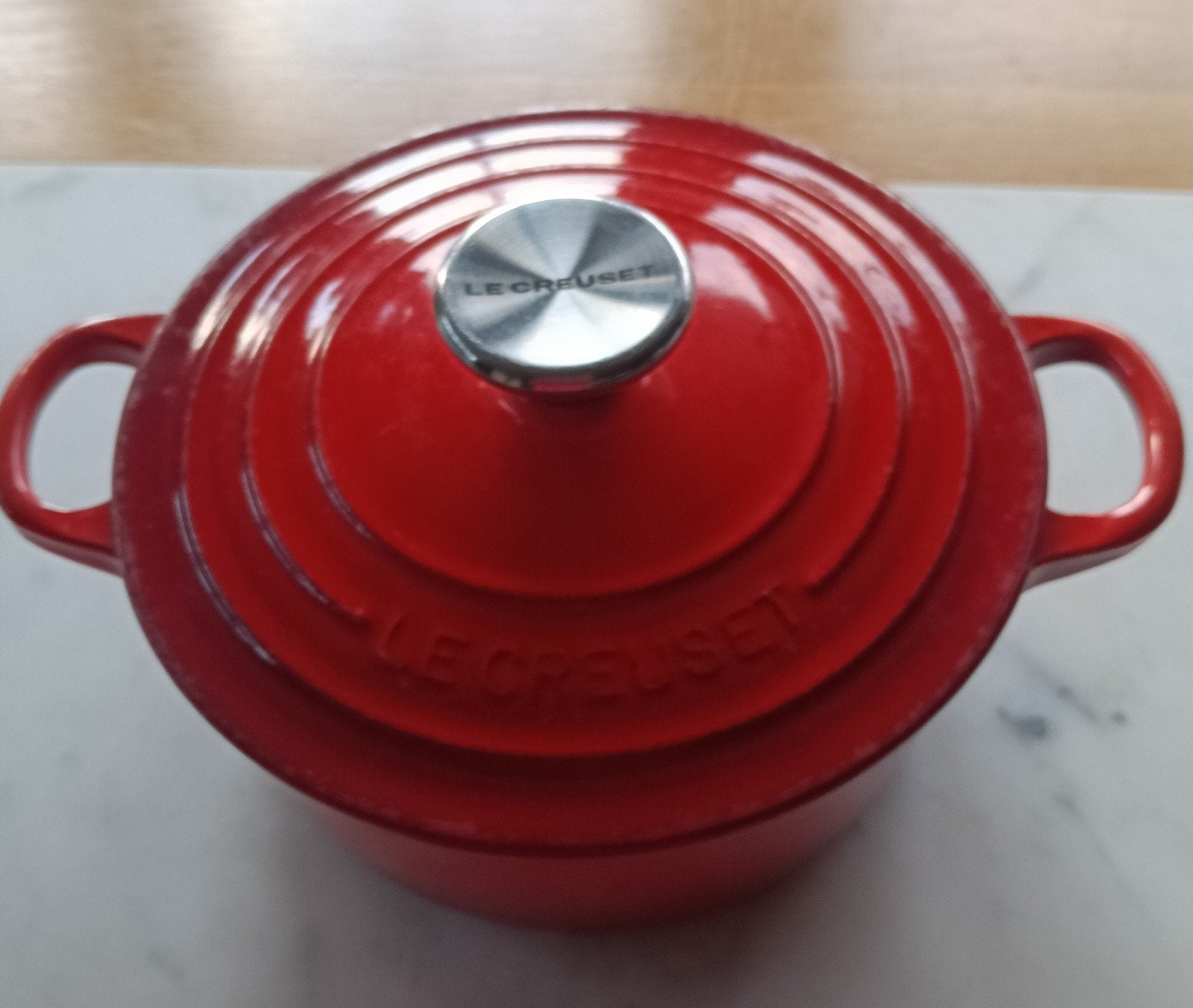 Kookpot Le Creuset 18 cm kersenrood, Huis en Inrichting, Le Creuset, Ophalen of Verzenden, Zo goed als nieuw, Vaatwasserbestendig