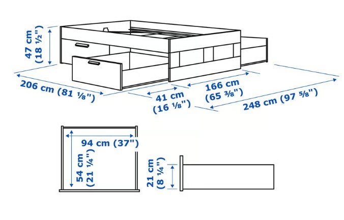 Cadre de lit Ikea avec tiroirs, blanc, 160x200 cm, Comme neuf, Enlèvement, 160 cm, 200 cm